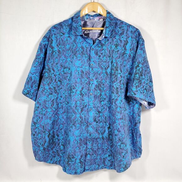 Robert Graham Men's Sz 3XL Short Sleeve Shirt Purple Blue Skull Crown Button Up - Picture 1 of 12